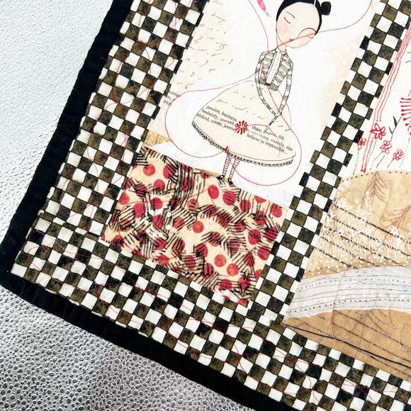 Love is Spoken Here Mother Daughter Floral Girl Quote Checkered Fabric Wall Art - Picture 3 of 9